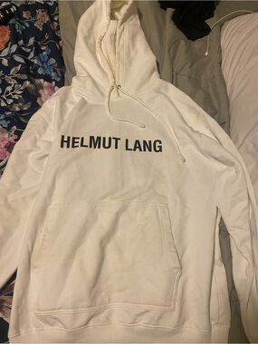 Helmut Lang White Hoodie with Black Logo